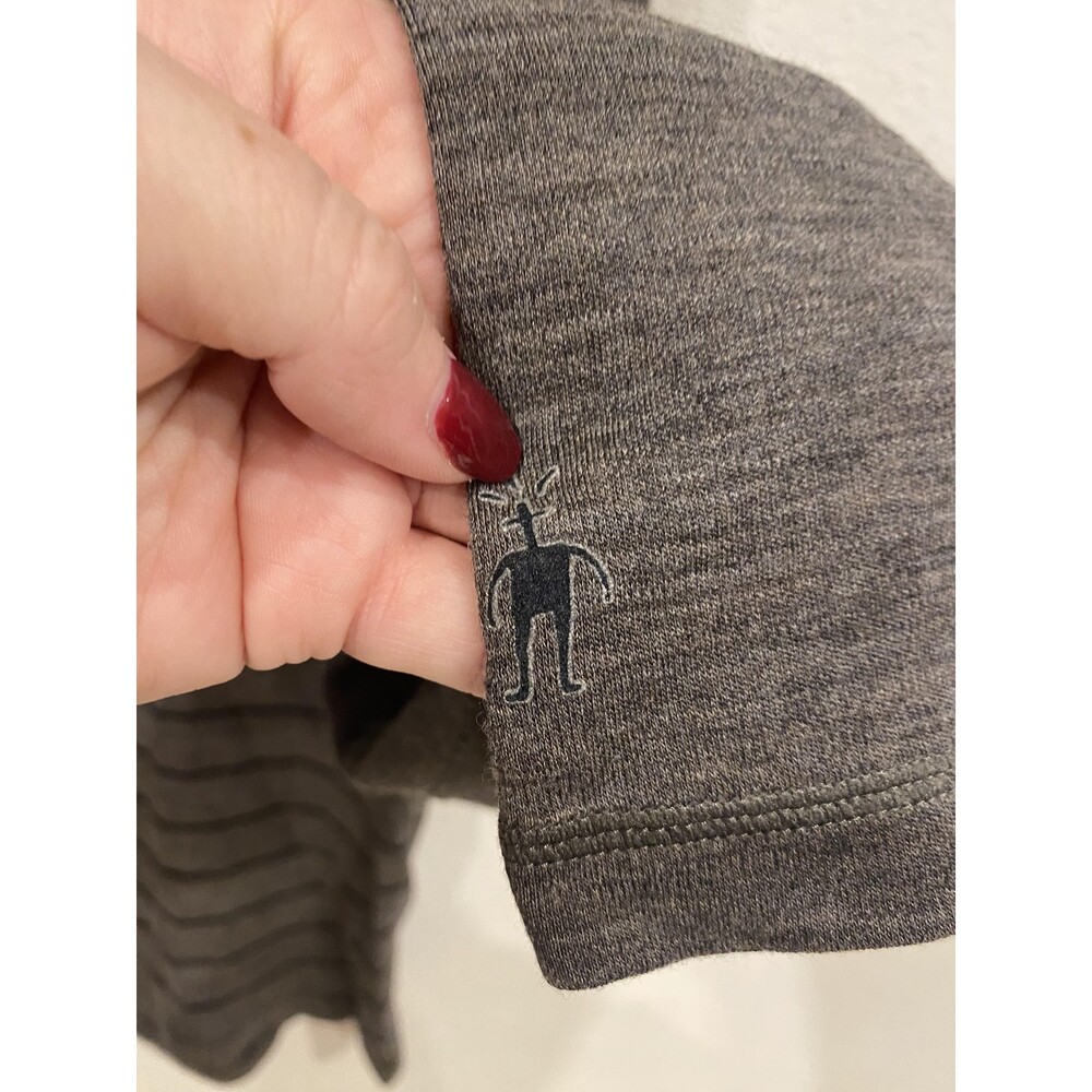 Smartwool Pullover Mens Large Gray Stripe Long Sleeve 1/4 Zip Lightweight Wool - Picture 3 of 4